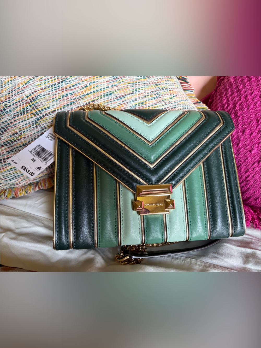 Michael Kors - Whitney - Green Chevron Quilt with Gold Chain Strap